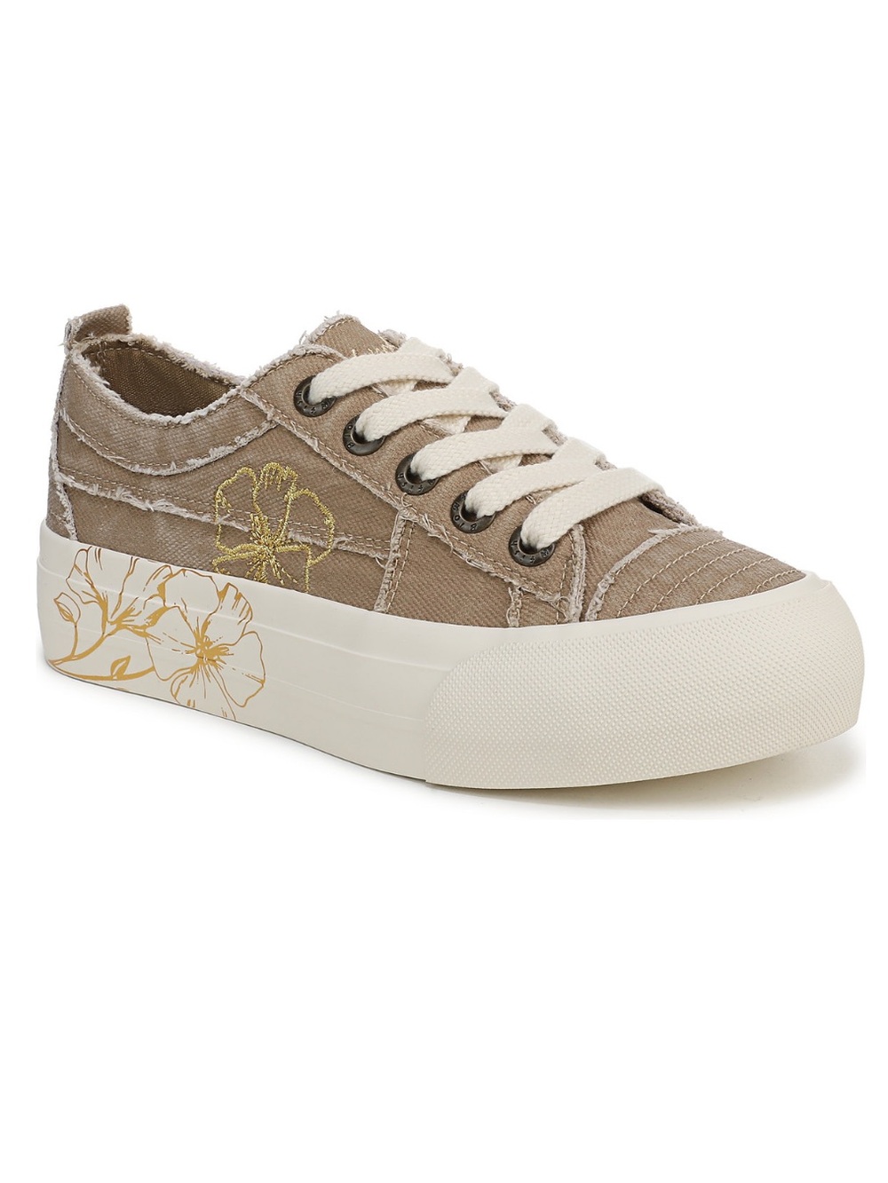 NWT🌀 Blowfish Casual Taupe Canvas Platform Sneaker with Floral Accent